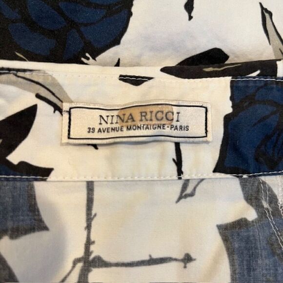 Nina Ricci Cold Shoulder Oversized Preppy Floral Collared Dress Size 34 (Small) - Picture 8 of 14